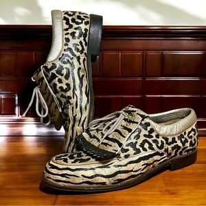 Aerogreen Italy Women's Sz 7.5 Leopard Print Calf Hair Leather Golf Shoes